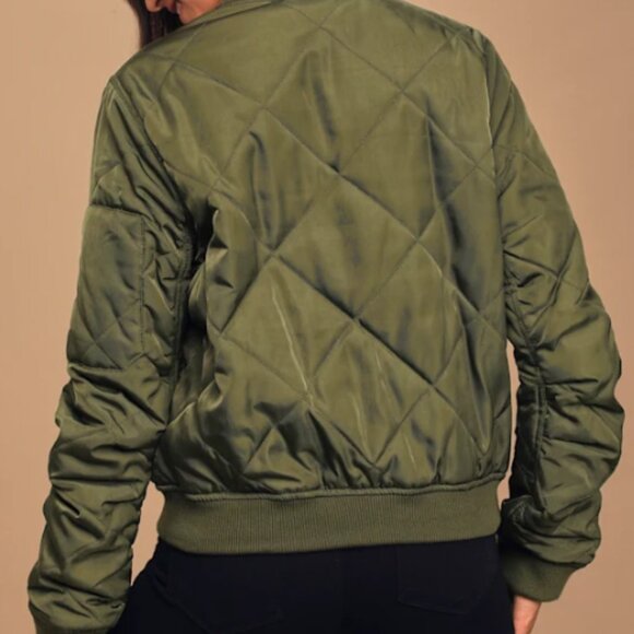 Lulus "Style Expedition" Olive Green Quilted Bomber Jacket Size XS - Picture 3 of 6